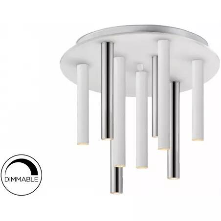 Plafonnier design à LED dimmable en métal chromé et blanc mat Ø42