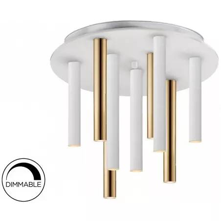 Plafonnier design à LED dimmable en métal doré et blanc mat Ø42