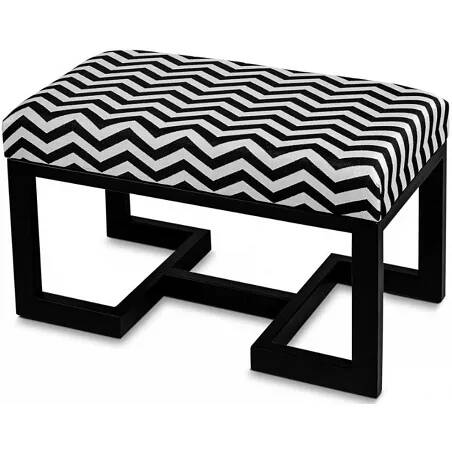 Banquette en tissu zigzag noir et blanc et métal noir 90x45