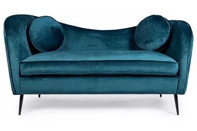 Canapé 2 places en velours bleu avec coussins