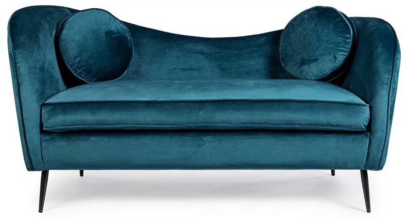 Canapé 2 places en velours bleu avec coussins