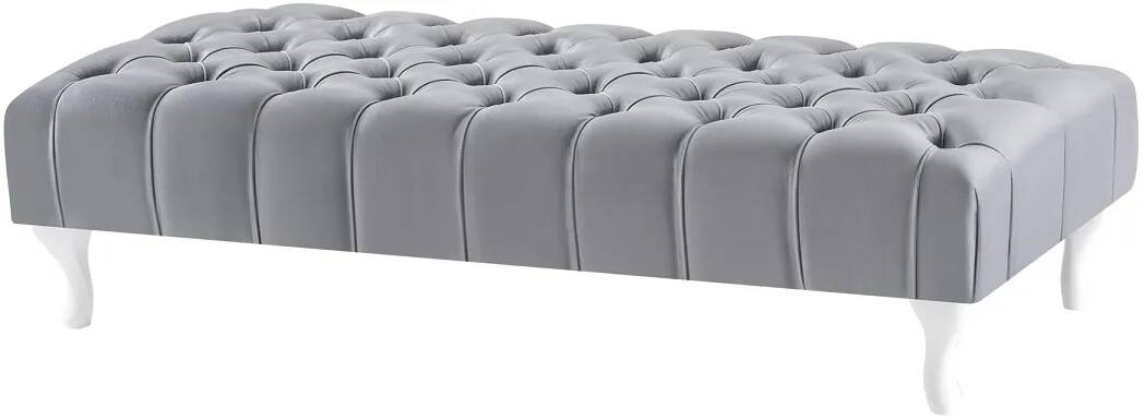 Table basse en velours capitonné gris et bois de hêtre blanc 60x60
