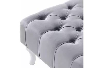 Table basse en velours capitonné gris et bois de hêtre blanc 80x60