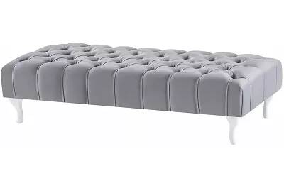 Table basse en velours capitonné gris et bois de hêtre blanc 80x60
