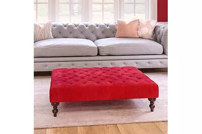Table basse en velours capitonné rouge et bois de hêtre wengé 80x60