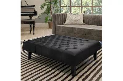 Table basse en simili cuir capitonné noir et bois de hêtre noir 100x60