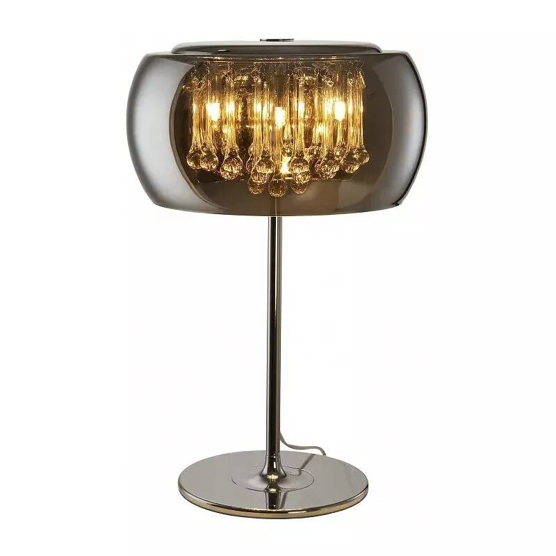 Lampe à poser design à LED en verre gris fumé miroir et métal chromé Ø40