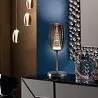 Lampe à poser design à LED en verre miroir et métal chromé