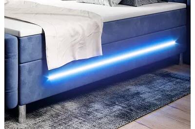 Lit boxspring à LED en velours capitonné bleu nuit 140x200