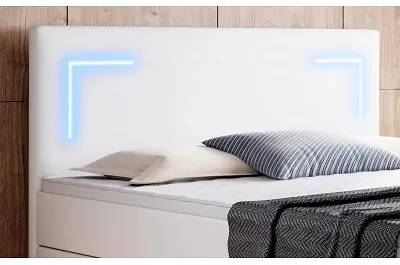 Lit boxspring à LED en simili cuir blanc avec espaces de rangement 140x200