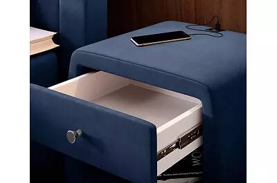 Table de chevet en velours bleu avec 2 ports 1 tiroir et 1 étagère