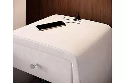 Table de chevet en velours blanc avec 2 ports 1 tiroir et 1 étagère