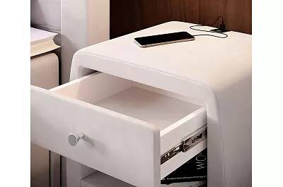 Table de chevet en velours blanc avec 2 ports 1 tiroir et 1 étagère