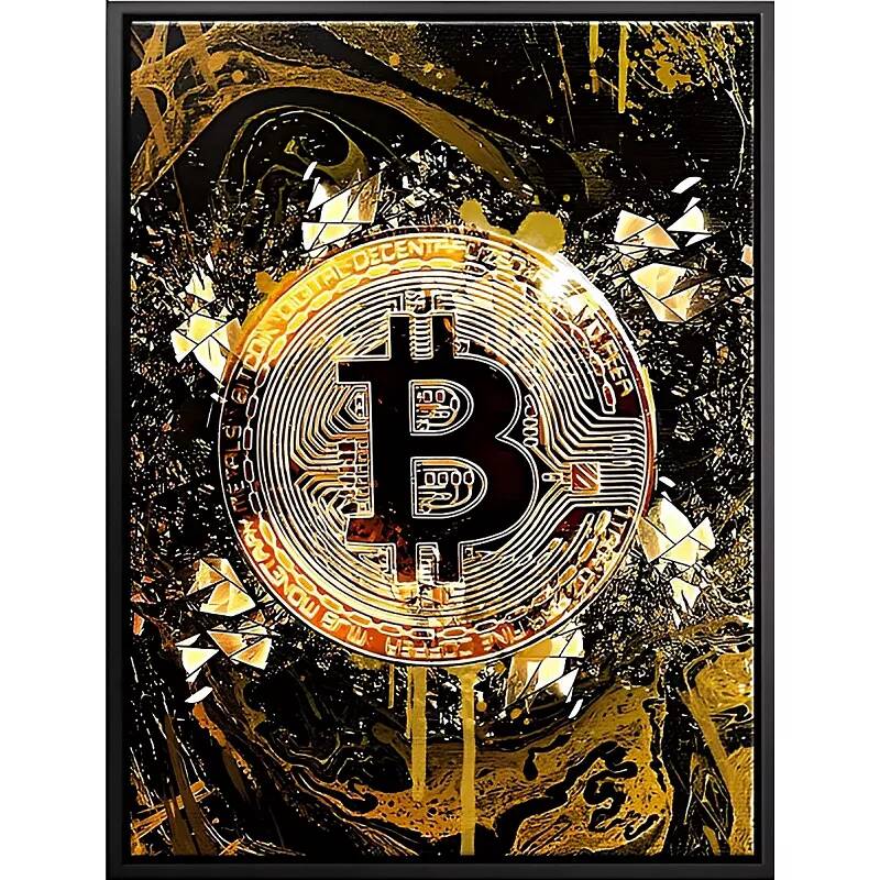 Tableau sur toile Bitcoin gold noir