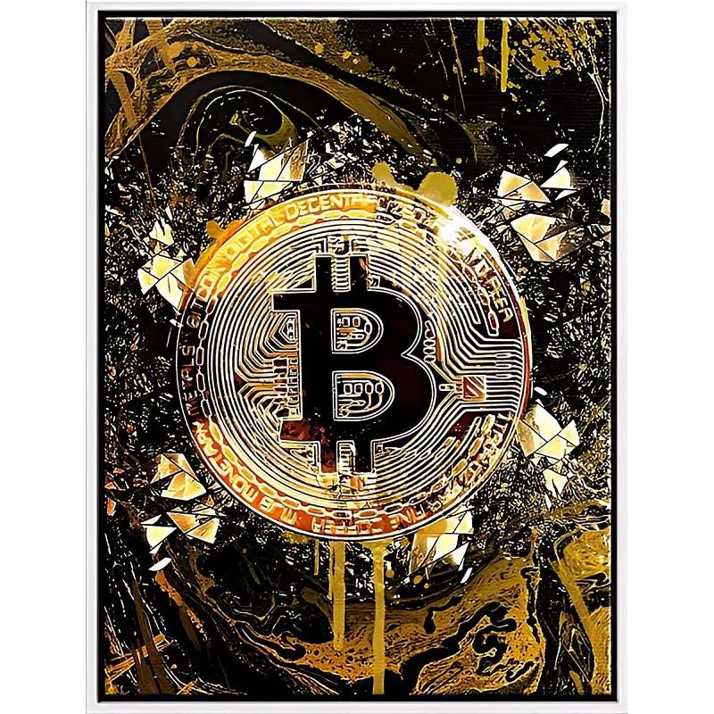 Tableau sur toile Bitcoin gold blanc