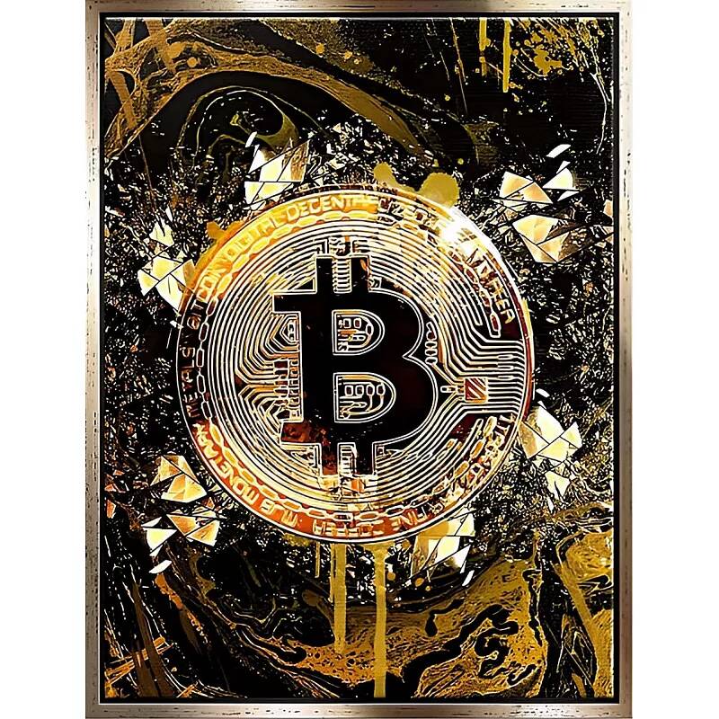 Tableau sur toile Bitcoin gold doré antique